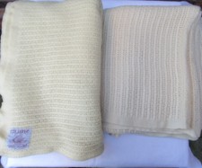 2 x Vintage 1960s Cream Wool Cellular Blankets Double Bed Size one A/F
