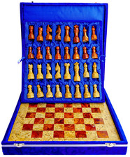 Brand-New Hand-Crafted Marble/Onyx Chess Board Set/Coral & Red , 30 cm x 30 cm