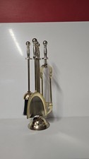 Antique Brass Gold Metal Fireside Tools Stand Vintage 4 Companion Set Fireplace