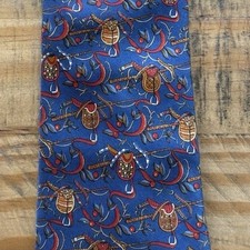 Salvatore Ferragamo 100% Silk Tie Blue Saddles Crops Equestrian Horse Racing