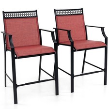 2 PCS Outdoor Patio Chair Fabric Bar Stool Metal Frame Counter Height Chairs