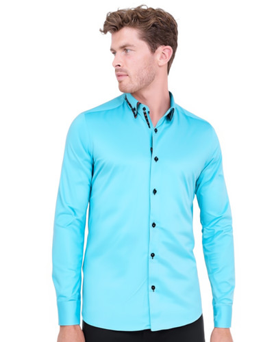 Turquoise plain button down - button,
