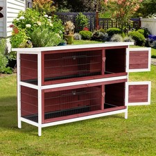 Rabbit Hutch, 2-Tier Guinea Pig Cage w/ No-Leak Trays & Doors, Indoor Outdoor
