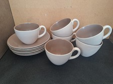 Vintage Poole Pottery "Twintone" Coffee cup + saucer in mushroom & sepia (C54)