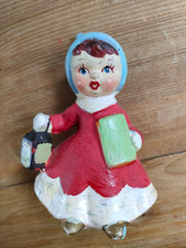 1960s Plaster of Paris Figure of Carol Singing Girl with Lantern 3.5" tall