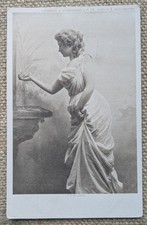 "Feeling" Beautiful Edwardian Woman at Fountain Hildesheimer Postcard 1900s