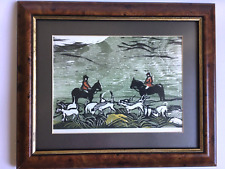 Vintage Fox Hunting Watercolour Artwork  Signed & Framed 10" x 12"