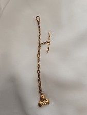 Antique Ladies Small 5" Watch Fob GF Chain with Flower Ruby Paste Fob