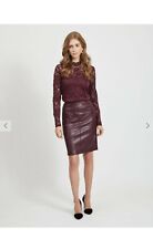 Brand New Vila Women Faux Leather Pencil Skirt Knee Long Burgundy Size XS 