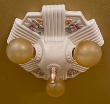 Vintage Lights 1930s bathroom Porcelier SET. Ceiling fixture, pull chain sconces