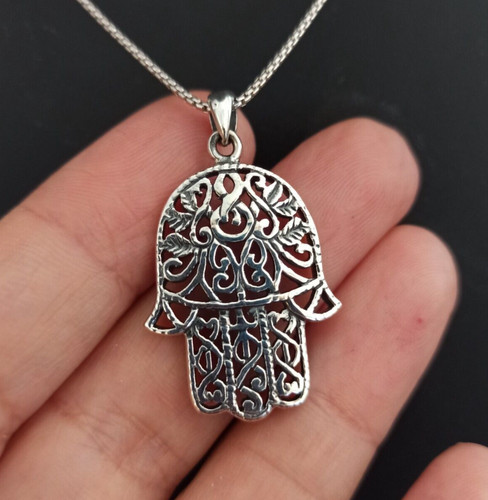 Silver hamsa necklace filigree - hamsa,