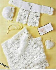 1885 BABY CROCHET SHAWL, JACKET & BONNET 14-20" DK VINTAGE PATTERN COPY