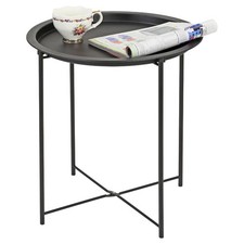 Metal Side Table Detachable Tray Top Round End Sofa Table Garden Terrace Balcony