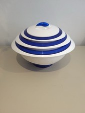 Tokyo Thermo Insulated Food Serving Storage Bowl Lid Stainless Liner Blue White