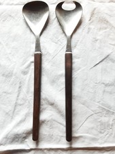 Salad Servers Lundtofte Danish Stainless Spoon & Fork Wooden Handles 11"