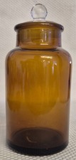 Vintage Amber Glass Lidded Apothecary Storage Jar - 18x8x8cm