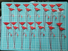 Craft Die Cut Shapes, 14 red Poppy Flower Silhouette Toppers 