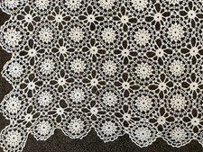 Vintage French Handmade Lace Tablecloth Crochet White 46” Square Wedding Xmas