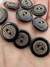 8 X Black Gold Buttons 15mm