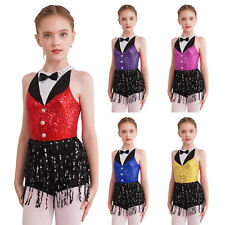 UK Girls Latin Jazz Dance Leotard Dress Sequins Ballet Dance Performance Costume