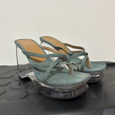 Vintage Faith Goosy Denim Lucite Wedge Sandals UK 6 Y2K Platform Heels Blue Box