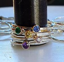 Handmade sterling silver CZ stacking ring with 2 plain stacking rings