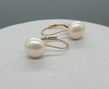 9ct Yellow Gold Pearl Earrings 9K White Cream Cultured Pearls 7mm Leverback Hook