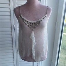 GHOST VINTAGE CREAM STRETCH NET  CHAIN & PEARL CAMI OVER TOP - SIZE S 10 12