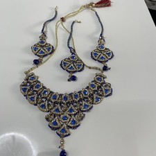 Indian/Pakistani Blue Jewellery Set Necklace, Earrings, Tikka