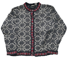 LL Bean Vintage Cardigan Womens M  Fair Isle 100% Merino Wool 80s/90s Sweater