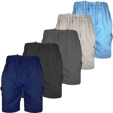 Shorts Mens Cargo Combat Multi Pocket Elasticated Waist Size Plain Lightweight