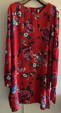 H! by Henry Holland Red Floral Print Sheath Dress Size UK 14 Long Sleeve