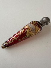 victorian red glass perfume flask - original stopper, lovely gold image