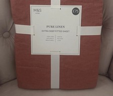 M&S 100% pure linen extra deep fitted sheet BNWT Clay size Super king