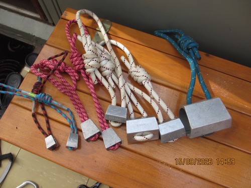 Eight climbing chocks - on, rope