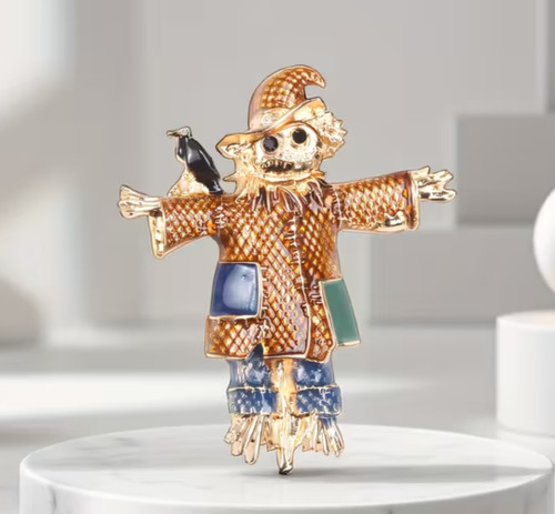 Enamel scarecrow and crow - crow, bird