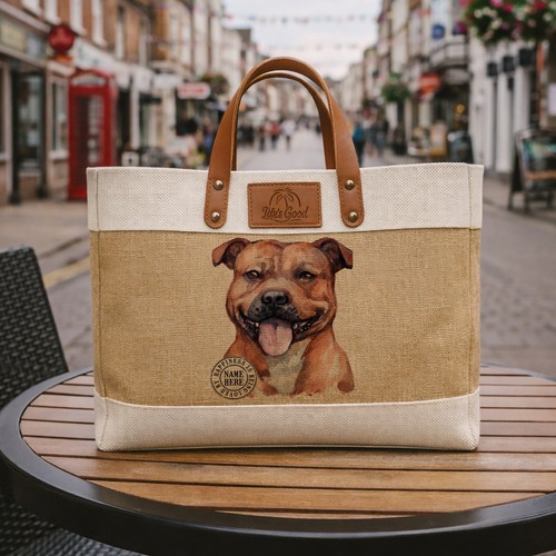Tan staffy tote bag - staffy, dog