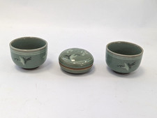 Set of 3 Vintage Japanese Porcelain Korean Celadon Sake Cups A150 P624