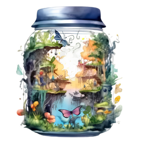 Fantasy forest jar sticker - fantasy, 5in