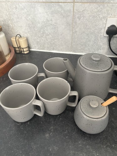 Grey speckled ceramic teapot - ceramic,