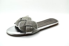 Womens Ladies Diamante Flat Slip On Sliders Party Wedding Holiday Beach Sandals