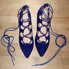 Blue Ghillie Lace Tie Ballerina Ballet Flats sz 8 GLAMOROUS Good Condition! 