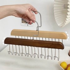 Tie Belt Scarf 8 Hooks Hanger Rack Clip Organiser Holder Storage Wooden