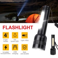 LED Torch Flashlight Police Zoomable Camping Hiking Lamp Small USB Rechargeable