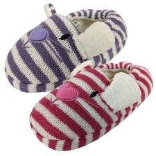 Girls Slippers Furry Novelty Stripes Mice Face Ears Warm Soft Knitted Size 11/1