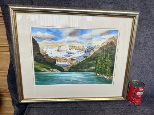 Framed watercolour lake - framed,