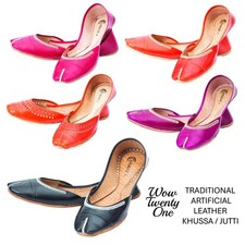 Ladies Womens Traditional Khussa Jutti Flat Pumps Artificial Leather Shoes Size