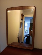 Vintage Mid Century Teak  Formica Curved Wall Mirror Danish Scandi Style 60s 70s