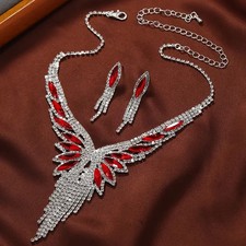 Silver Plated Stunning Ruby Red Crystal & White Diamante Necklace/Earrings Set
