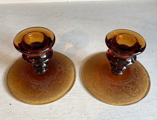 Vintage pair amber glass - pair,